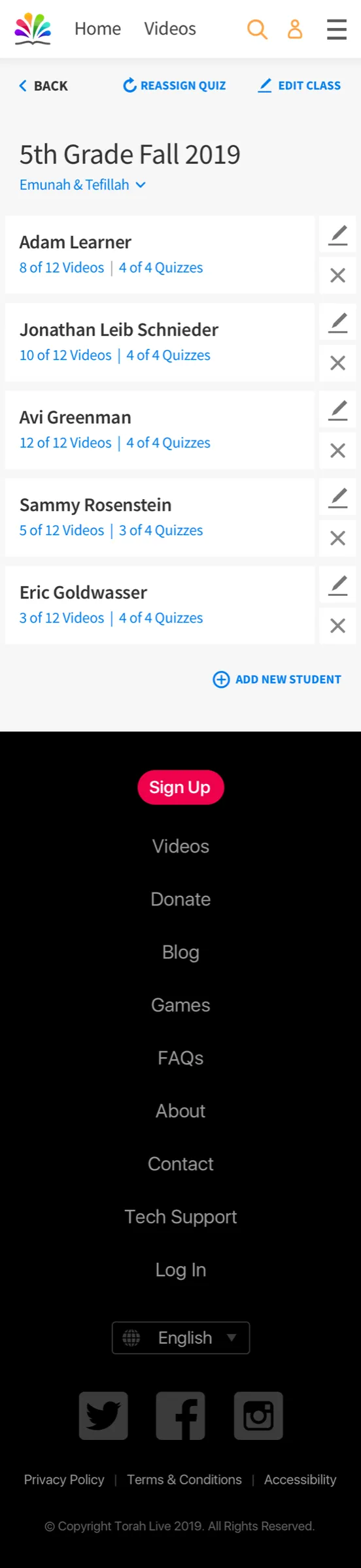 Class details screen
